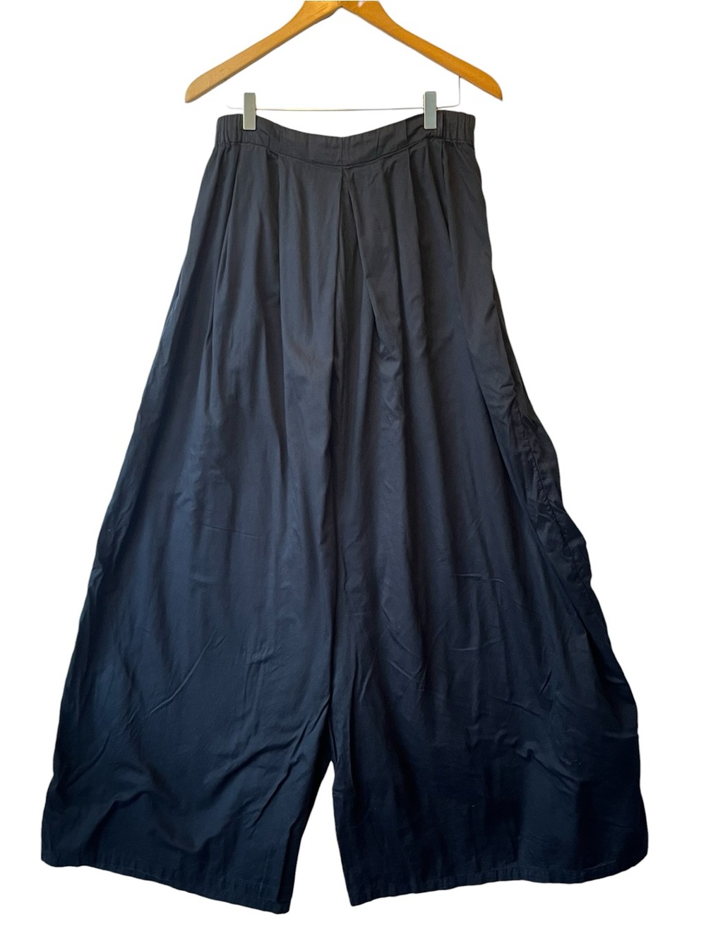Black Crane wide leg pants L Black Womens Long drop crotch 100% Cotton Pockets